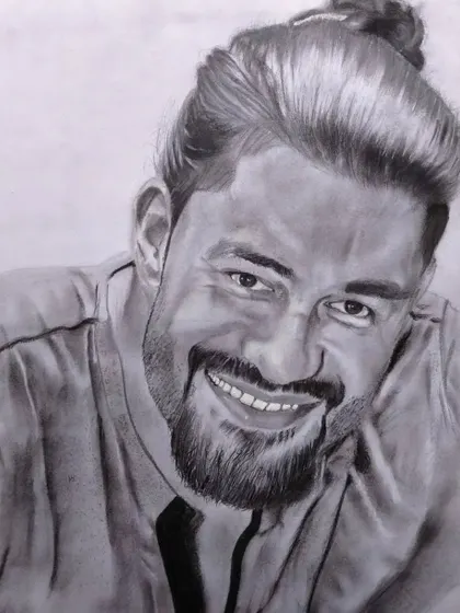 A realistic portrait of WWE superstar Roman Reigns, capturing his famous smile.