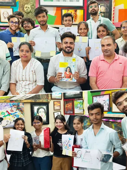 The happy and proud participants of a Logo Design workshop held in collaboration with UID. We partner with other educational bodies to provide specialized and practical art and design training.