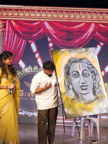 Presenting my finished painting of a divine figure at the Advaya 2024 dance festival. It was an honor to contribute my art to such a vibrant celebration of culture.