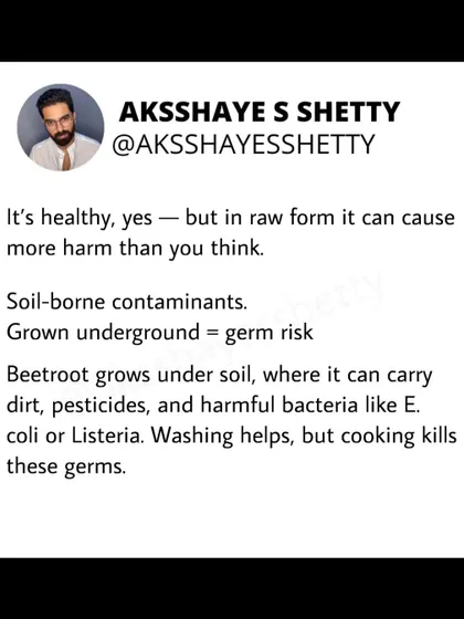 Raw beetroot can be risky. Because it grows underground, it can carry soil-borne contaminants like E. coli or Listeria. Washing helps, but only cooking can effectively kill these germs.