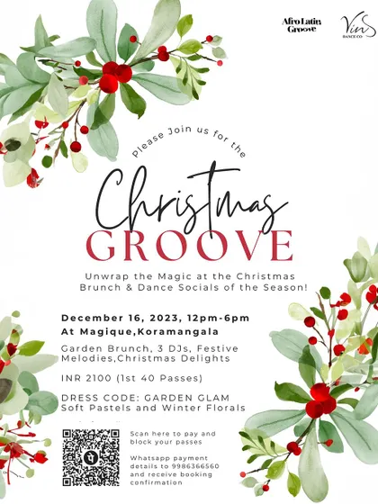 Unwrapping the magic of the season. Another look at our Christmas Groove invitation, detailing the festive brunch and dance social for our community.