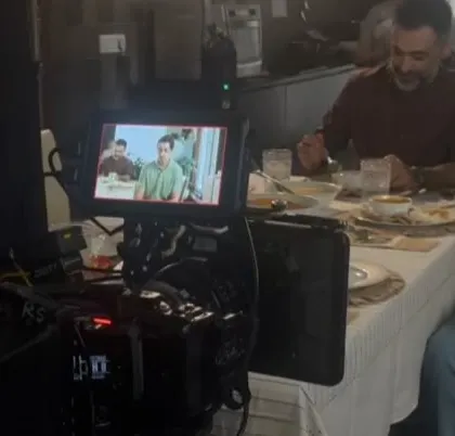 A behind-the-scenes look from the monitor during the Cult ad shoot. This is where I check to see how the makeup is translating on camera.