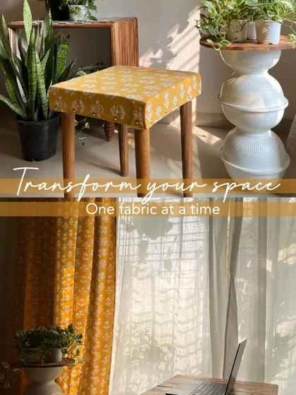 This image shows how you can transform your space with a single fabric. Our versatile cotton prints can be used for a variety of soft furnishings to create a cohesive decor theme.