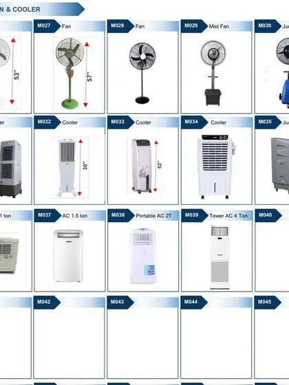 Keep your guests comfortable with my range of fans, coolers, and portable air conditioners. I have options for every venue size, from pedestal fans and jumbo coolers to 1 ton and 2 ton portable AC units.