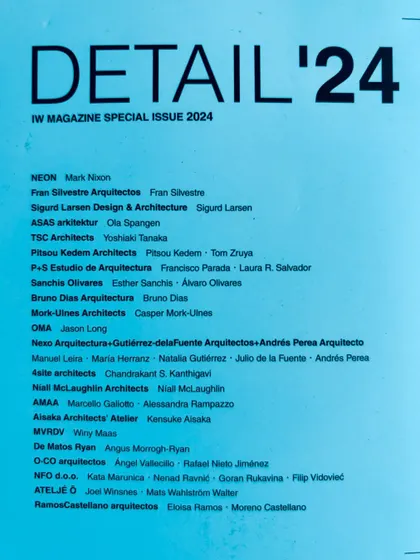 The cover of IW Magazine's DETAIL '24 issue, where our firm is listed among many respected international architects.