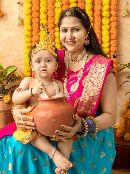 A beautiful mother and son portrait from our Janmashtami mini session, capturing the essence of Yashoda and her beloved Kanha.