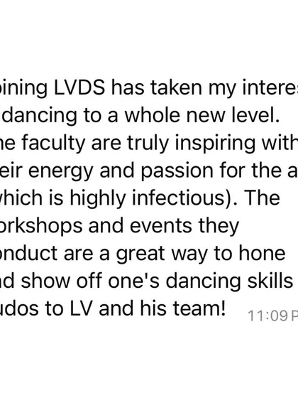 Lavanika, a researcher, explains how LVDS took her interest in dancing to a whole new level. She finds our faculty's energy infectious and loves the workshops and events that help her hone her skills.