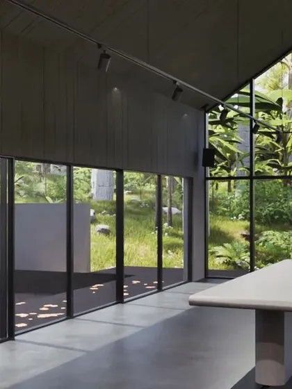 This series of renders explores the artist's residence, inspired by traditional Indian courtyard homes ('thotti mane'). The design features a concrete shell, an open-to-sky courtyard, and an agarbatti niche, fusing modern form with sensory, traditional details that connect the space to both culture and nature.