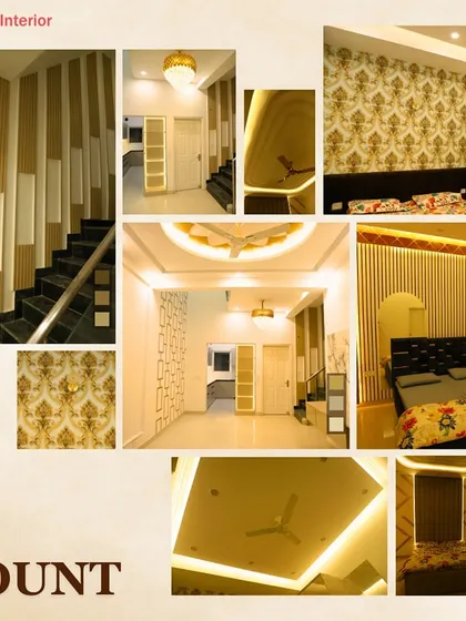 A collage of a project with a royal and traditional theme. It features ornate wallpapers, intricate wall panels, and luxurious lighting, showcasing my expertise in creating opulent interiors.