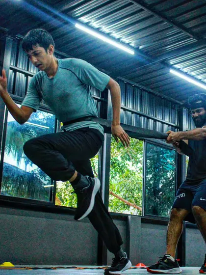 Resisted sprint training to build explosive power and speed. This is a tough drill that produces real results in a fighter's footwork.