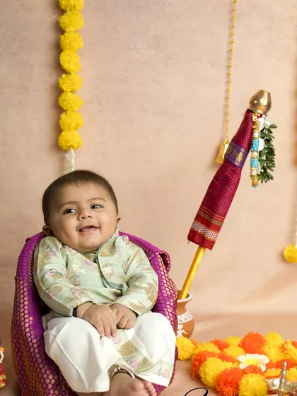 A beautiful, smiling portrait from the Gudi Padwa session. The soft lighting and warm colors make this a truly heartwarming image.