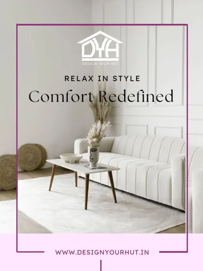 Relax in style. This living room setup redefines comfort with a plush, channel-tufted sofa in a soft white fabric, paired with a minimalist coffee table and natural fiber decor. It's a perfect example of clean, modern, and serene design.