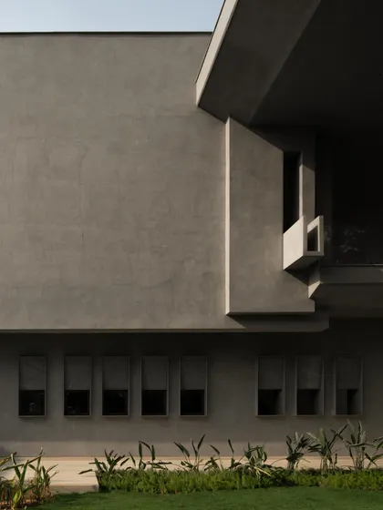 Various exterior perspectives that capture the dynamic geometry and the dance of light and shadow across the concrete surfaces throughout the day.