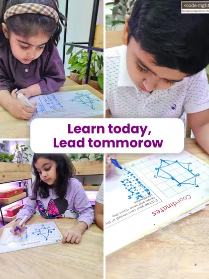 Learn today, lead tomorrow. This collage captures the focus and joy in our classrooms as students engage in various screen-free activities, from coordinate drawing to logical puzzles, building skills for the future.