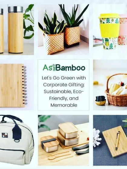 Let's go green with corporate gifting. This collage highlights some of our most popular sustainable gift items, including bamboo drinkware, stationery, eco-friendly bags, and curated gift baskets.