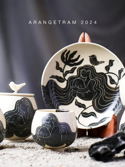 Dhedeepya found solace and fulfillment in clay during challenging times. Her Arangetram collection of drinkware is a love letter to self, inspired by her favorite moments with coffee and tea and using sgraffito techniques to evoke kindness and self-compassion.