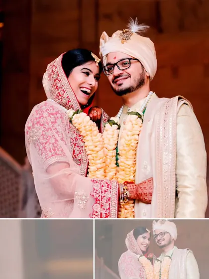 A collage featuring the couple's infectious laughter and sweet moments. It perfectly captures the happiness and love they share on their wedding day.