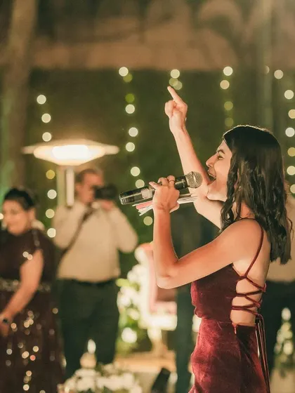 A dynamic shot from a reception, getting the crowd pumped up. My goal is to be the energy source for the party.