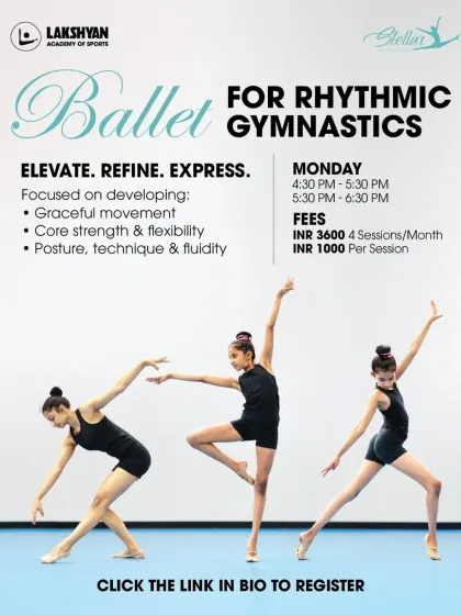 We offer specialized ballet sessions for rhythmic gymnasts. This program is focused on developing graceful movement, core strength, flexibility, and posture to elevate their performance.