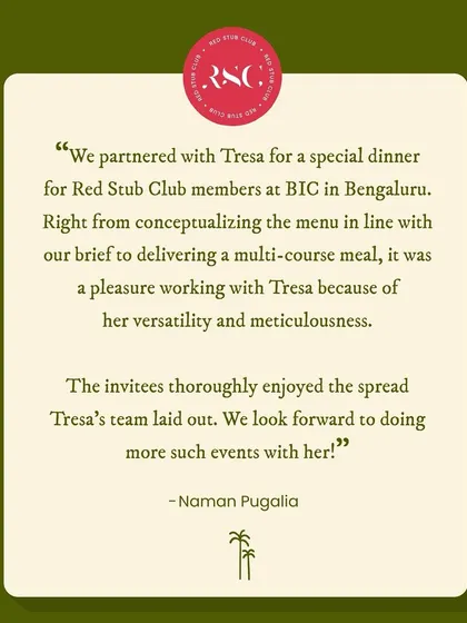 It was a pleasure to partner with the Red Stub Club for a special multi-course dinner. This is what they had to say about our collaboration. I work closely with you to understand your vision and then meticulously build a menu and experience that your guests will love.