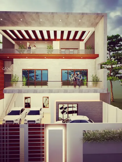 A cross-section view of the luxury villa from our featured section, detailing the interior layout with a double-height living area and spacious bedrooms.