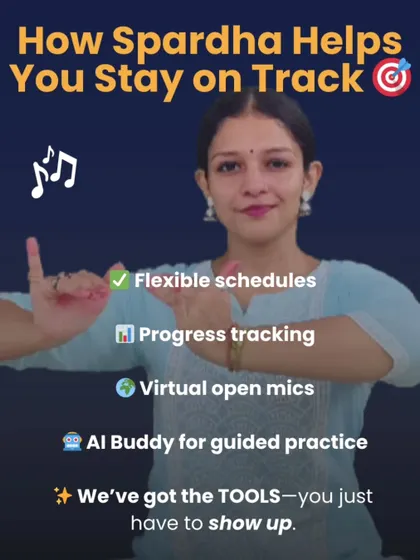 We provide the tools to help you stay on track with your practice. With flexible schedules, progress tracking, virtual open mics, and an AI Buddy for guided practice, you just have to show up.