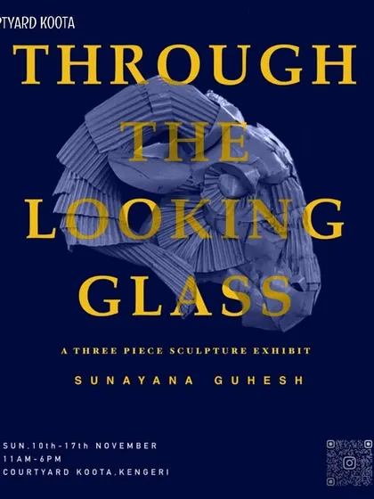 A promotional graphic for the "Through the Looking Glass" sculpture exhibit, part of our November events.