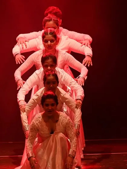 A visually stunning formation from our Indian Fusion performance at Manch 24. In my classes, I teach how to create impactful stage pictures through precise group coordination and formations.