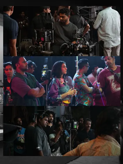 A collage of the crew at work on the 'Let's Vibe' commercial, demonstrating the collaborative process between the director, DOP, and our lighting team.