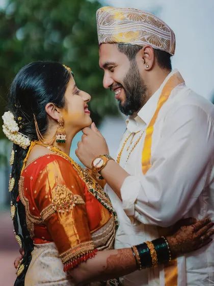 A sweet and tender portrait of the couple, their affection for each other shining through.