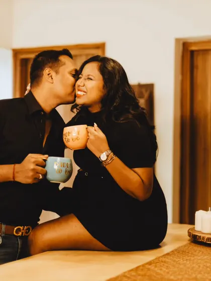 A fun and candid moment from an indoor maternity shoot. Even for casual shots, I ensure the makeup is flawless and photogenic, capturing the joy of the moment.