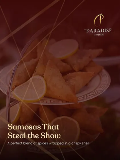 Samosas that steal the show. These golden triangles, filled with a perfect blend of spices, are a must-have at any Indian celebration.