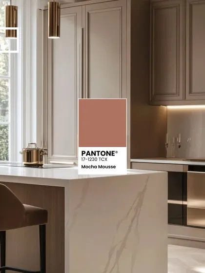 Exploring Pantone's Color of the Year 2025, Mocha Mousse. This warm, earthy brown brings a sense of comfort and elegance to any kitchen.