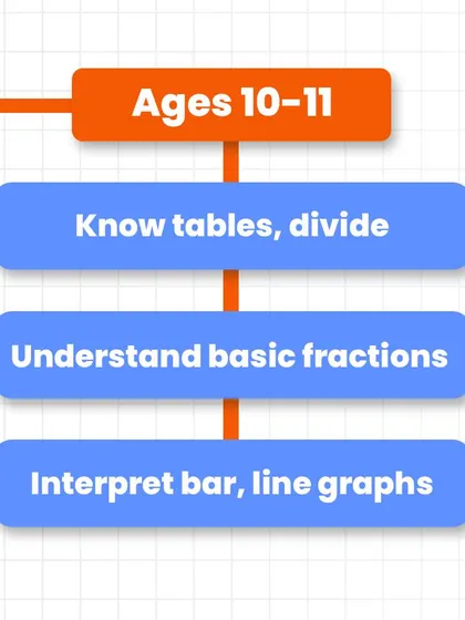 As they approach middle school (ages 10-11), students should be mastering multiplication tables, division, basic fractions, and data interpretation through graphs.