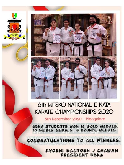 Celebrating the success of our students at the 8th WFSKO National E-Kata Karate Championships in 2020. Our team secured an impressive total of 18 gold, 10 silver, and 8 bronze medals in this online national event.