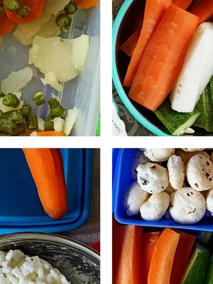 A collage of healthy, tricolor-themed snacks prepared for Independence Day.