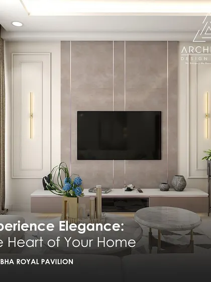 An elegant living room setup, perfect for relaxation, featuring a stylish TV unit and comfortable seating.