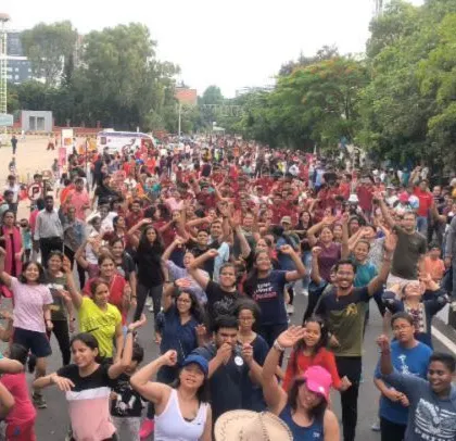 A massive crowd at the Times of India Happy Streets event in Whitefield. I love bringing music and dance to the streets of Bangalore for everyone to enjoy.