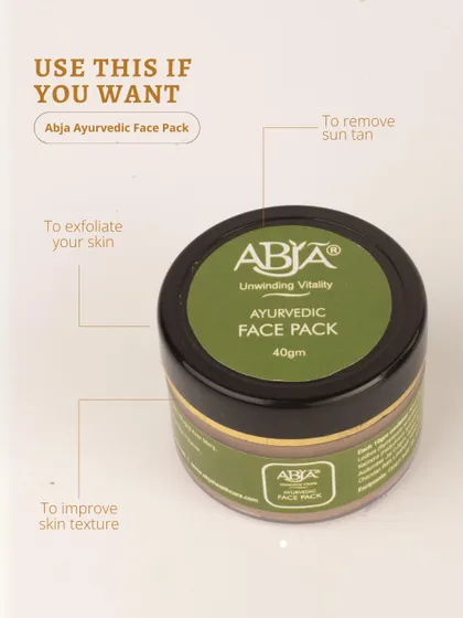 This graphic shows the multiple benefits of my Ayurvedic Face Pack: use it to exfoliate, remove sun tan, and improve skin texture.