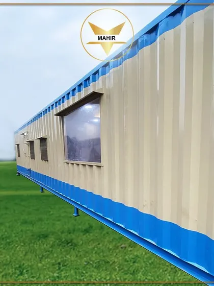 This 40-foot container, seen here on-site, is a versatile structure that can serve as a large project office, a training room, or a multi-purpose facility with separate zones for work and meetings.