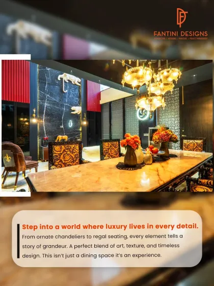I don't just design dining rooms; I create experiences. This space is all about drama and luxury, with a grand chandelier, bold textures, and regal seating that makes every meal feel like a special occasion.