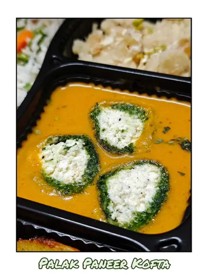 A close up of the Palak Paneer Kofta from one of my Thursday special meals. The koftas are soft and melt in your mouth, served in a flavourful gravy.