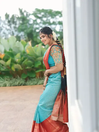 A candid moment from our styled shoot. The makeup is designed to look fresh and natural in an outdoor setting.