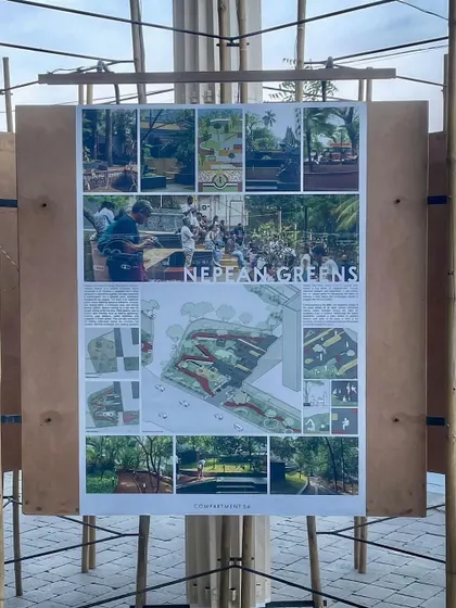 Our exhibition panel for Nepean Greens, displayed as part of a showcase of 30 practices from Ahmedabad.