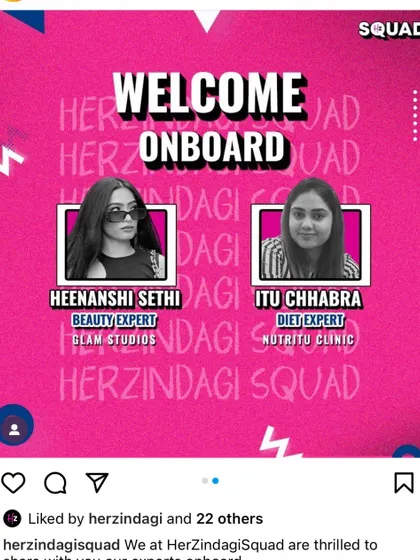 I'm thrilled to be a part of the HerZindagi Squad as a diet expert. It's another platform where I can answer your queries and help you on your wellness journey.
