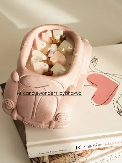 This adorable car-shaped concrete candle is a unique and fun favor for a baby shower.