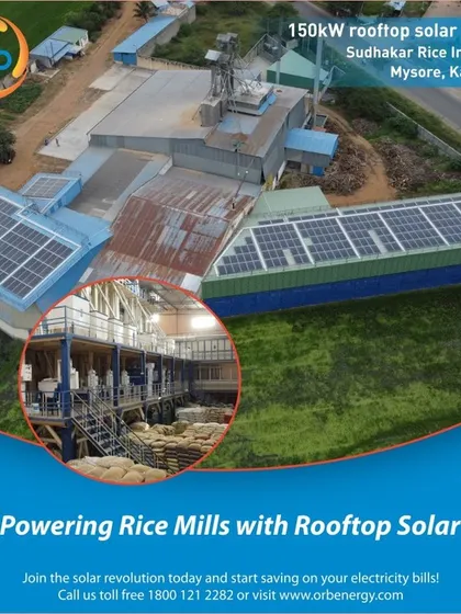 Sudhakar Rice Industries in Mysore is saving INR 16 lakhs annually, equivalent to 85% of their electricity bill, with the 150-kilowatt rooftop solar system we installed.