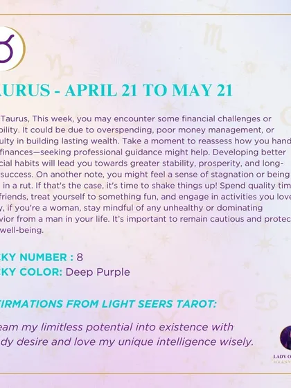 A weekly tarot forecast for Taurus. This week, you may encounter financial challenges or instability. It's a time to reassess how you handle your finances and develop better habits for long-term success.