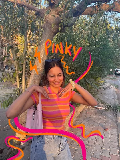 Feeling pinky. A casual outfit with fun pink and orange doodles to match my top.