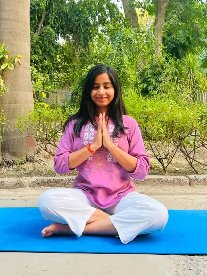 The body benefits from movement, and the mind benefits from stillness. A moment of peace in Padmasana (Lotus Pose) with Anjali Mudra (Prayer Hands).